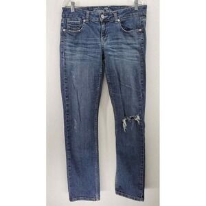 Request Jeans Womens 12/32 Straight Leg Medium Wash Distressed Blue Denim Pants